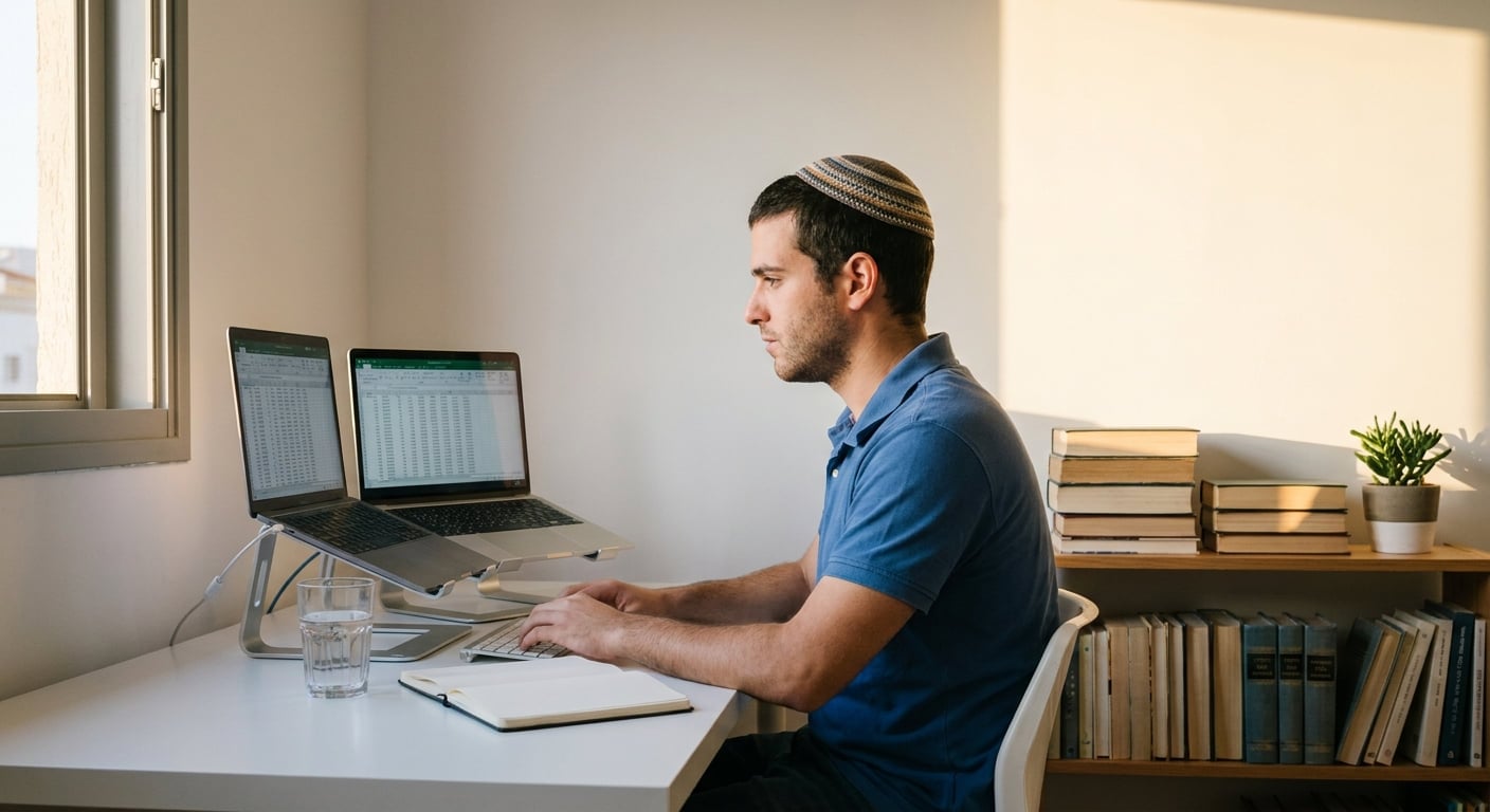 Remote worker in a home office in Azrikam