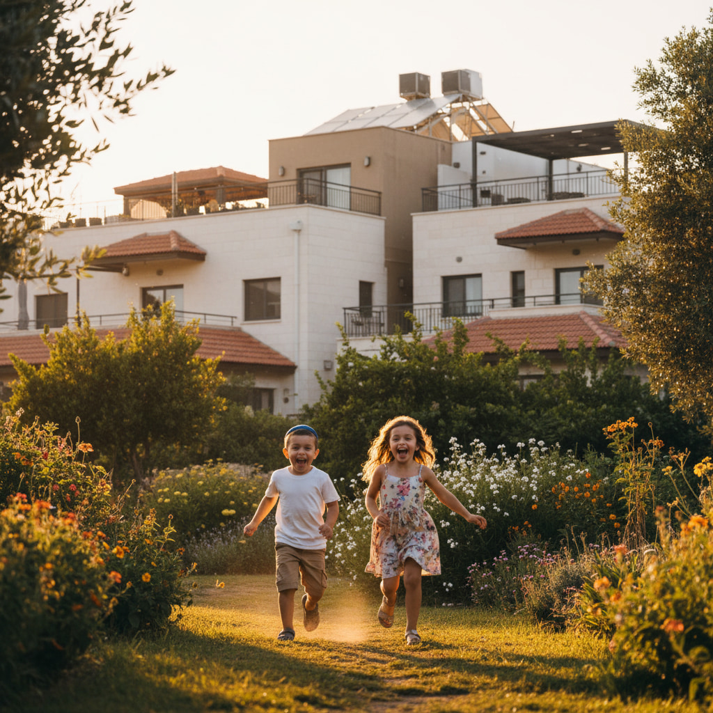 Family-friendly scene in Mazkeret Batya
