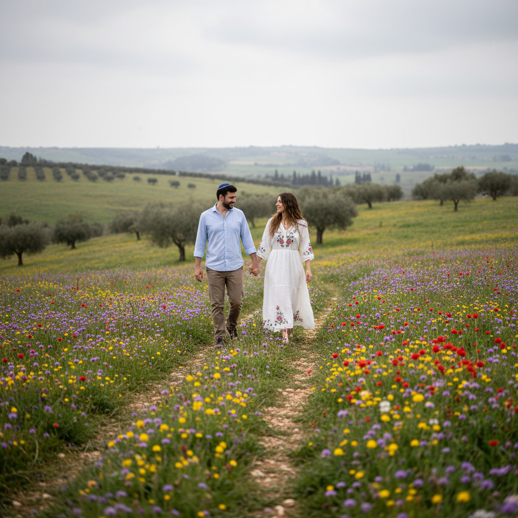 A family hiking in the countryside near Meitar
