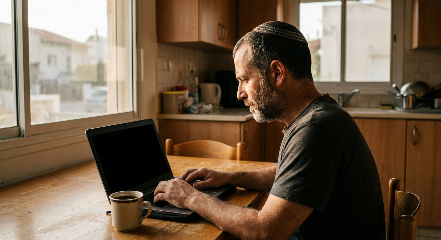 A remote worker in a home office in Rimonim