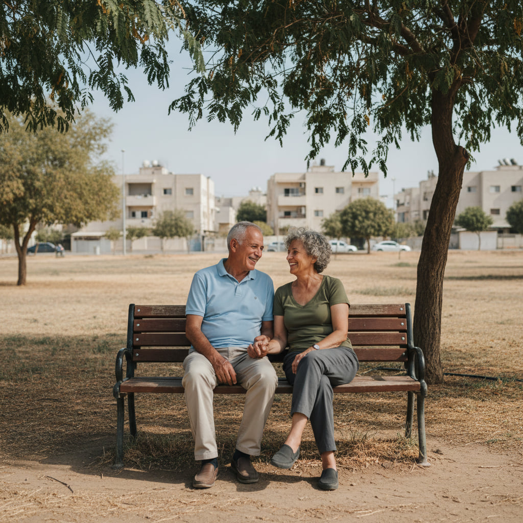 A retiree enjoying a quiet street in Beersheva