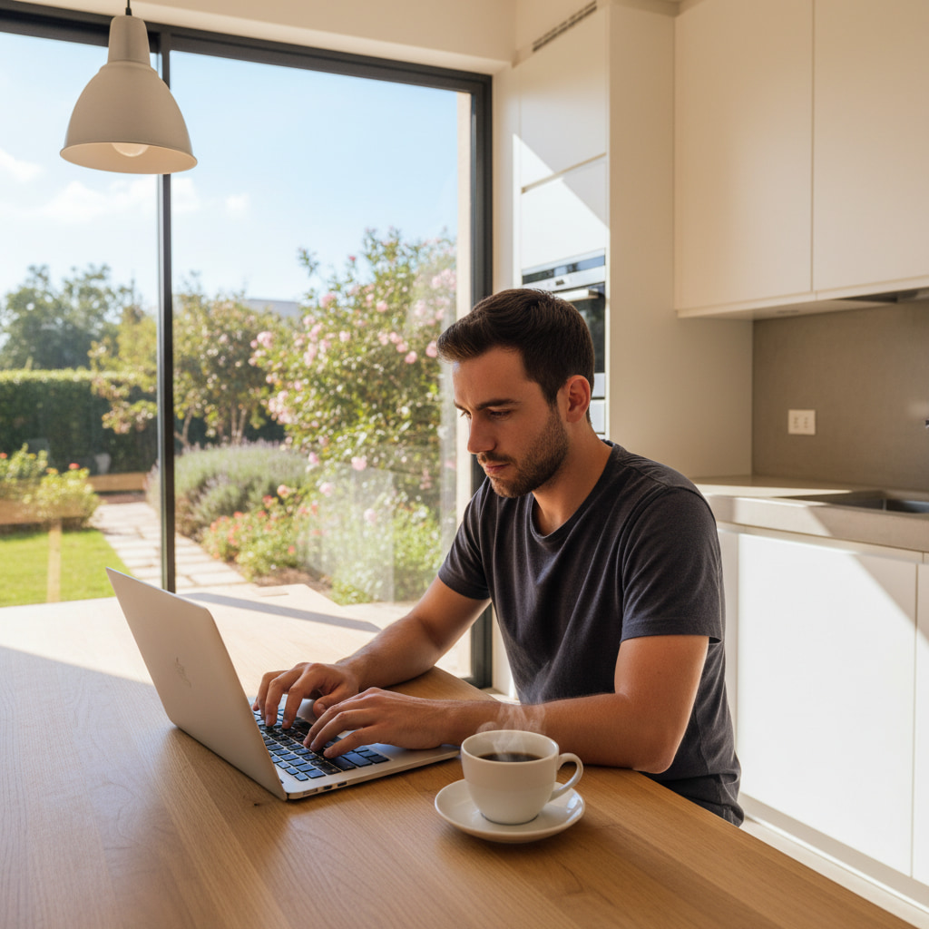 Remote worker in a home office setting
