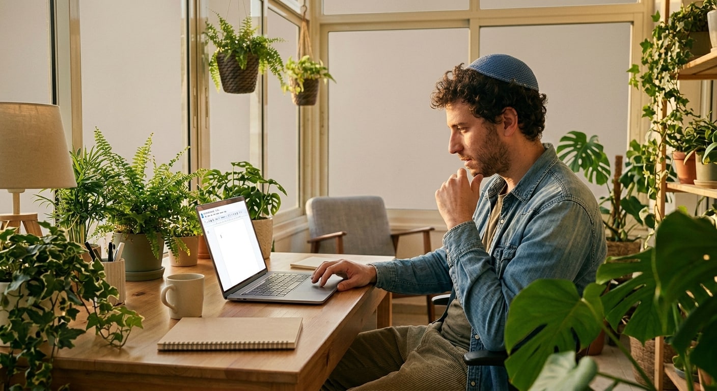 A remote worker in a home office setting