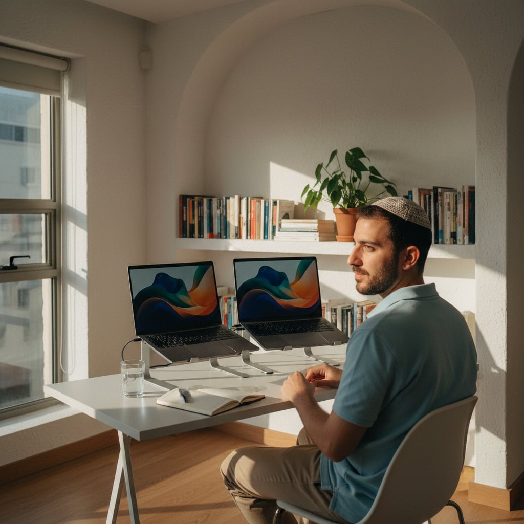 A remote worker in a home office in Herzliya