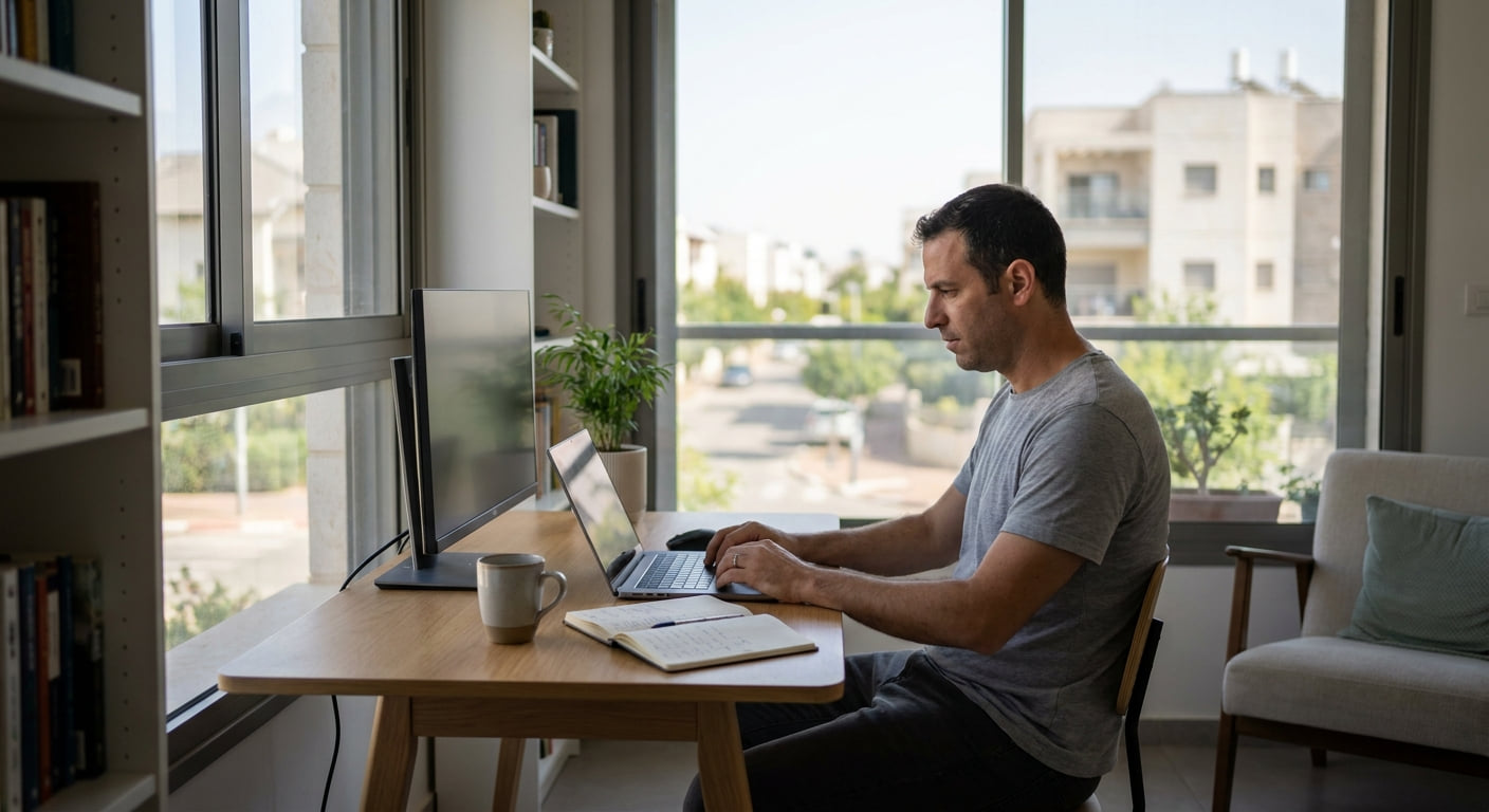 Remote worker setting up in a home office in Yavne