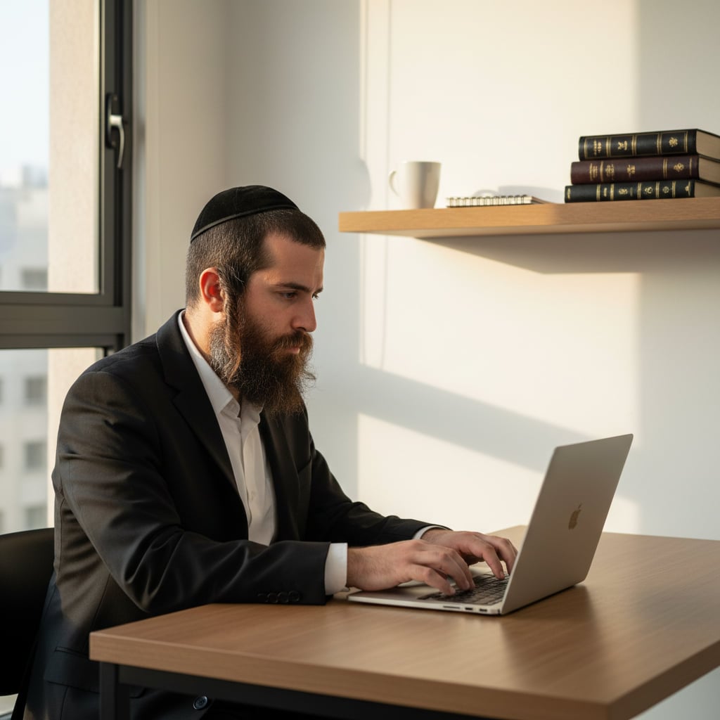 Remote work scene in Bnei Brak