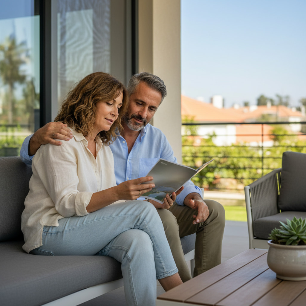 A couple reviewing real estate options