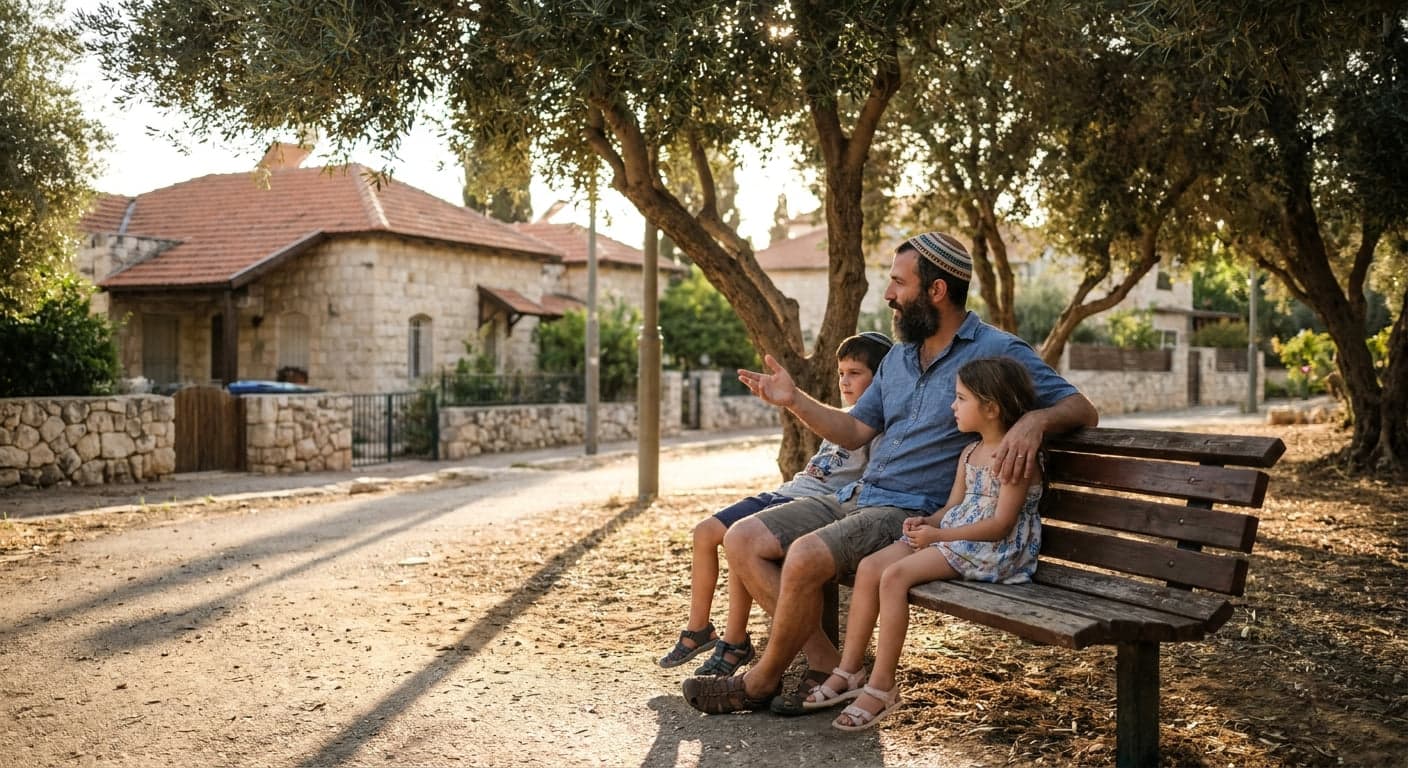 Family enjoying community life in Azrikam