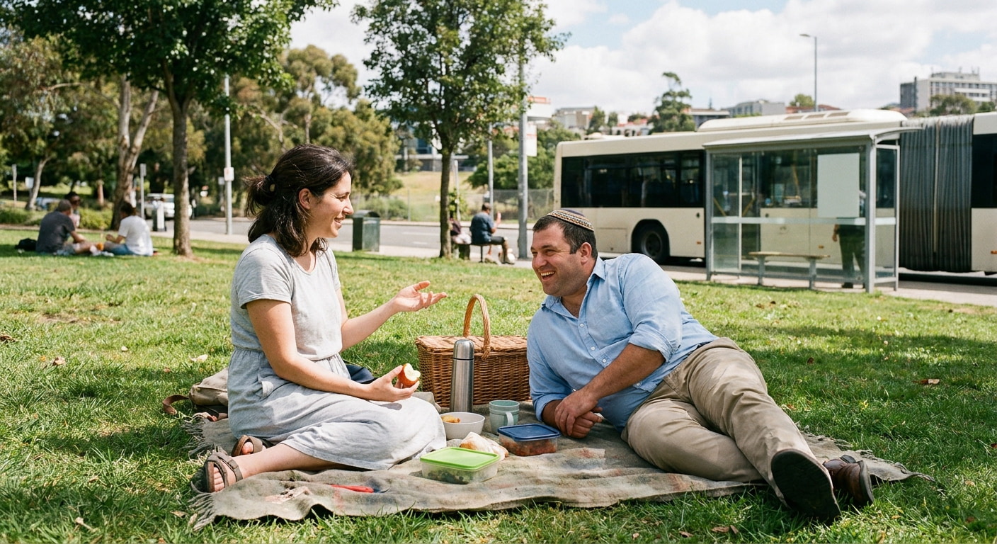 A couple looking at property plans in Rimonim