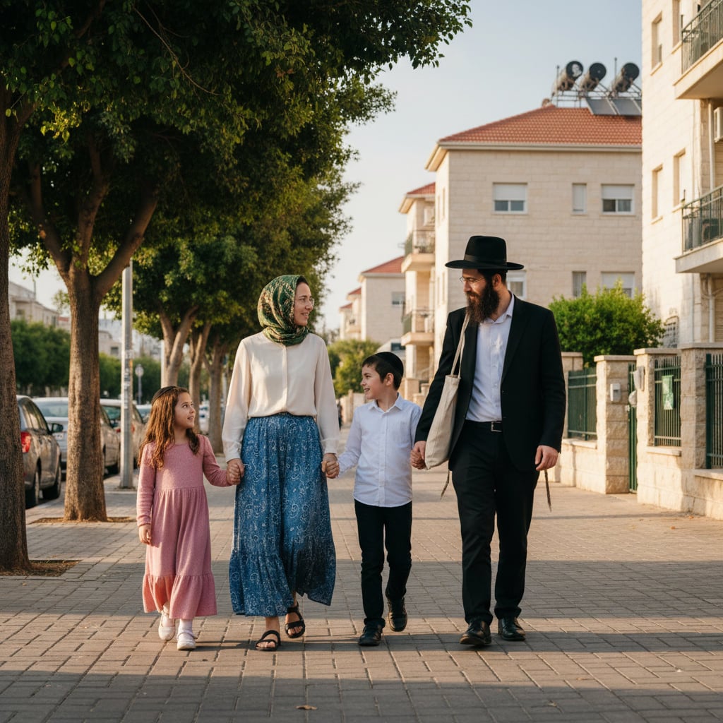 Family-friendly scene in Bnei Brak