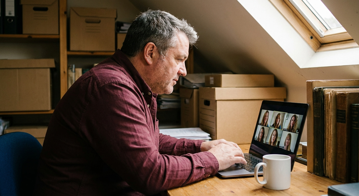 A remote worker in a home office setting