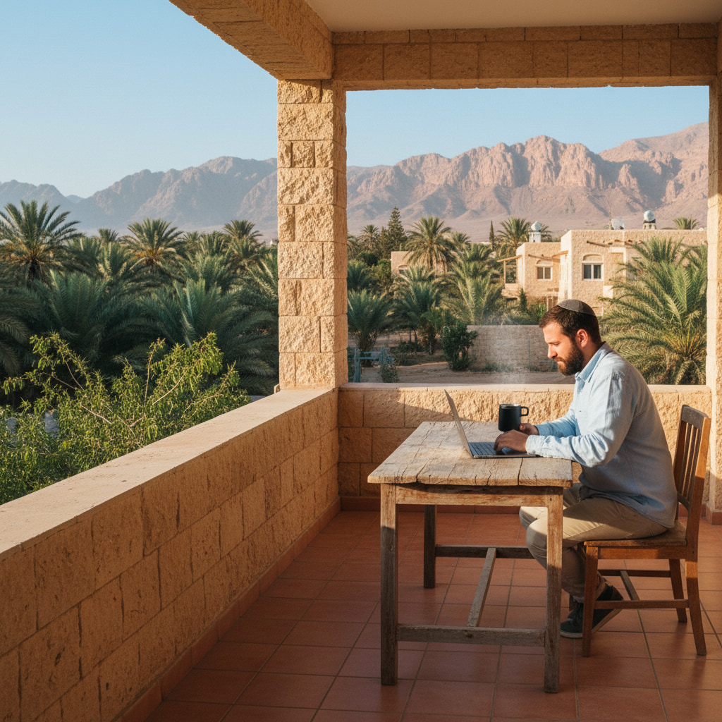 Remote worker in a home office in Hazeva
