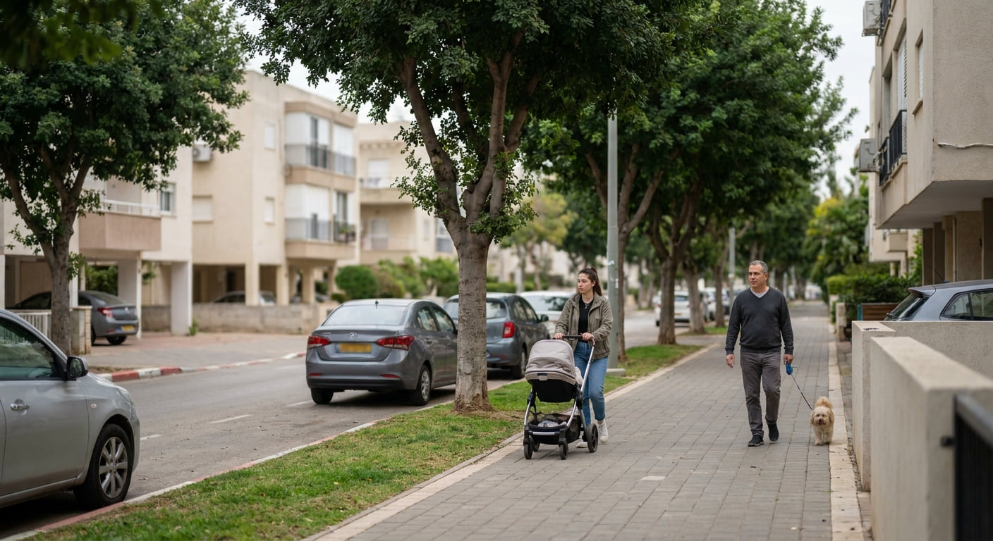 Quiet residential street in Kiryat Ono
