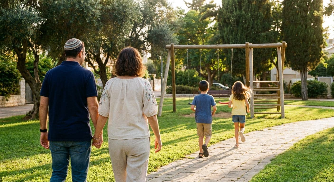 Family enjoying suburban life in Kiryat Bialik