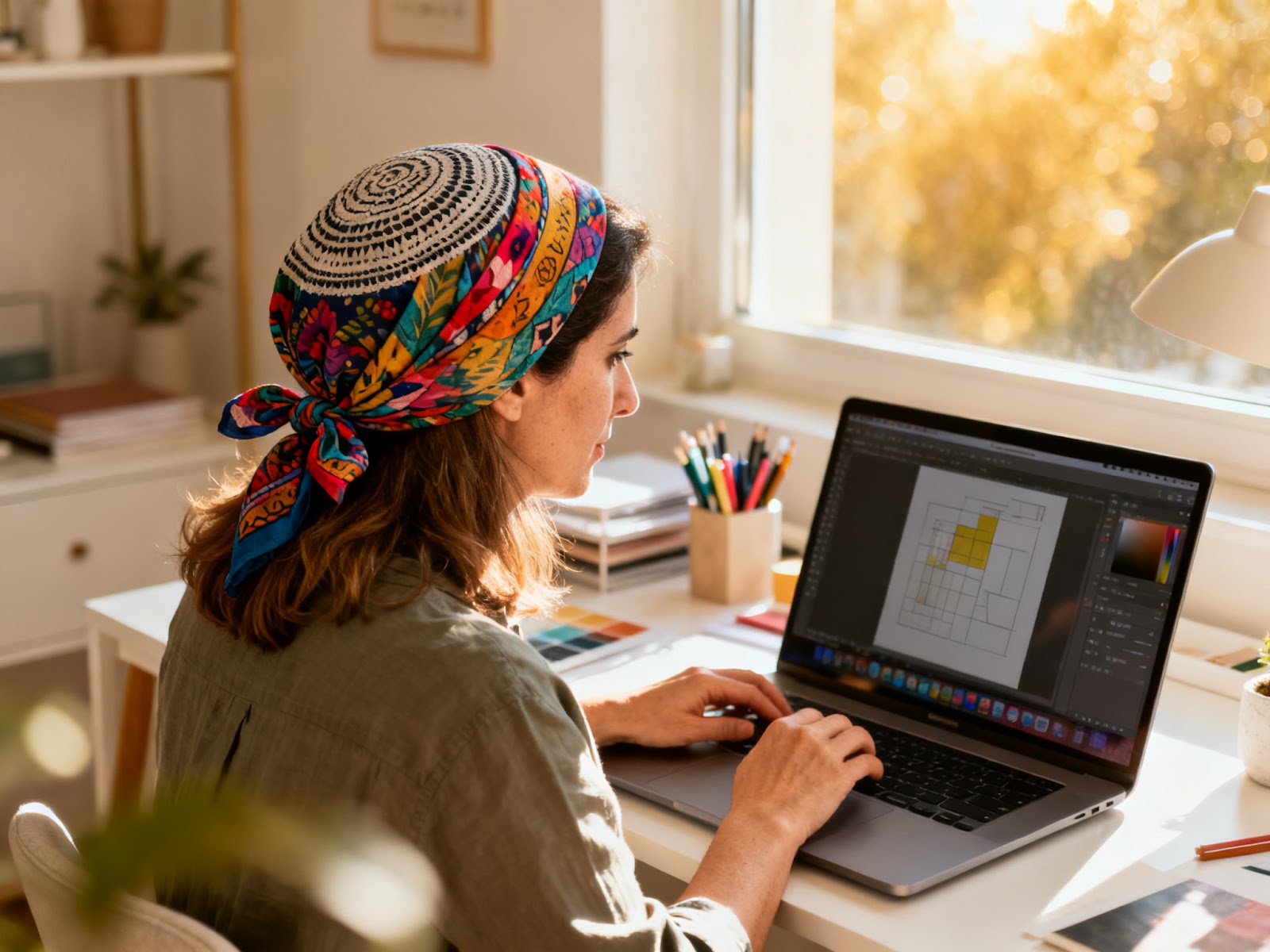 Remote worker in a home office in Givat Harel
