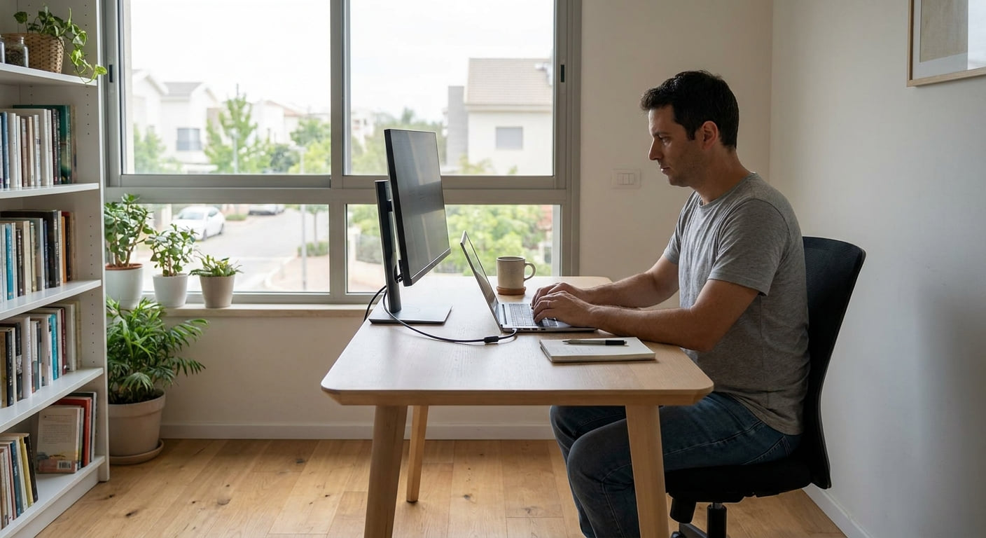 Remote worker at home in Nes Ziona