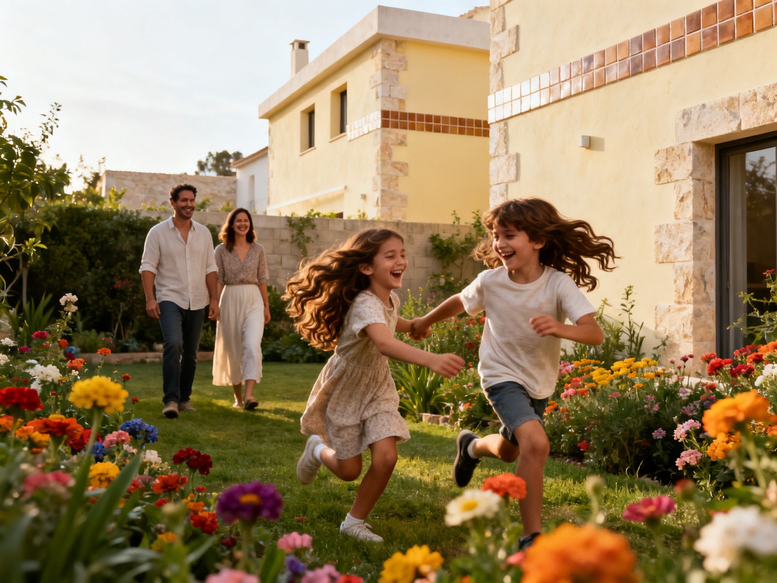 Family enjoying suburban life