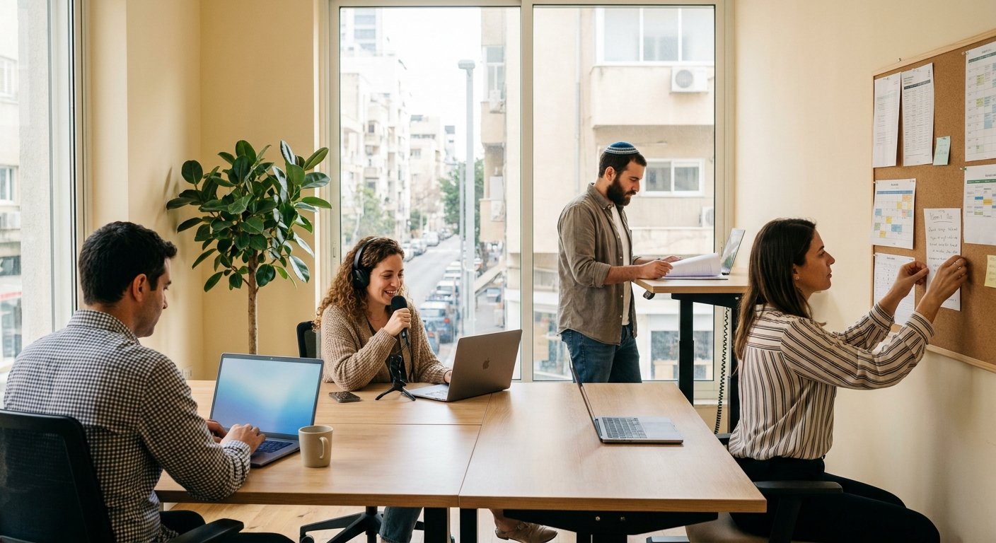 A remote worker at home in Givat Shmuel