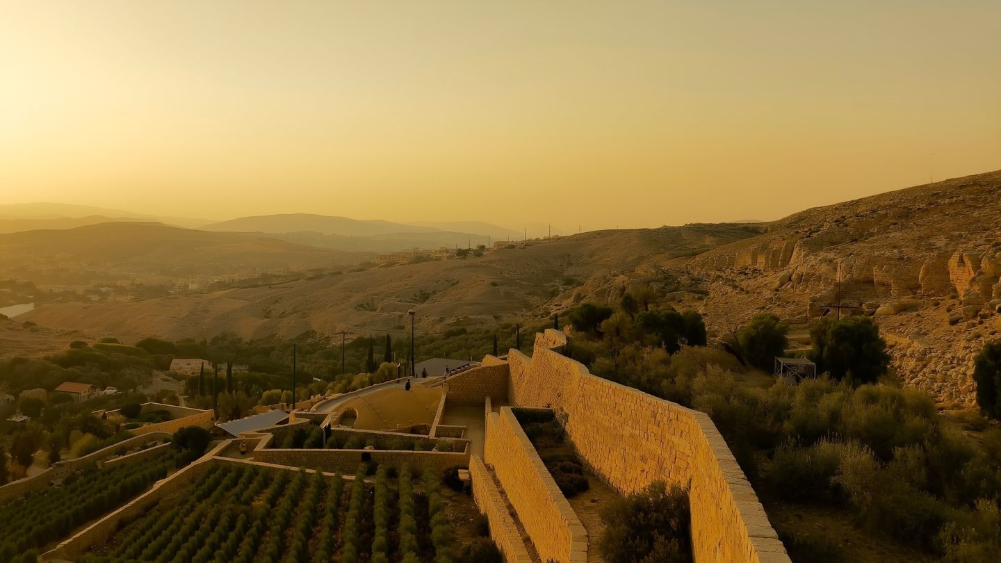 Rocky Judean hills with olive groves and Jerusalem pine forest