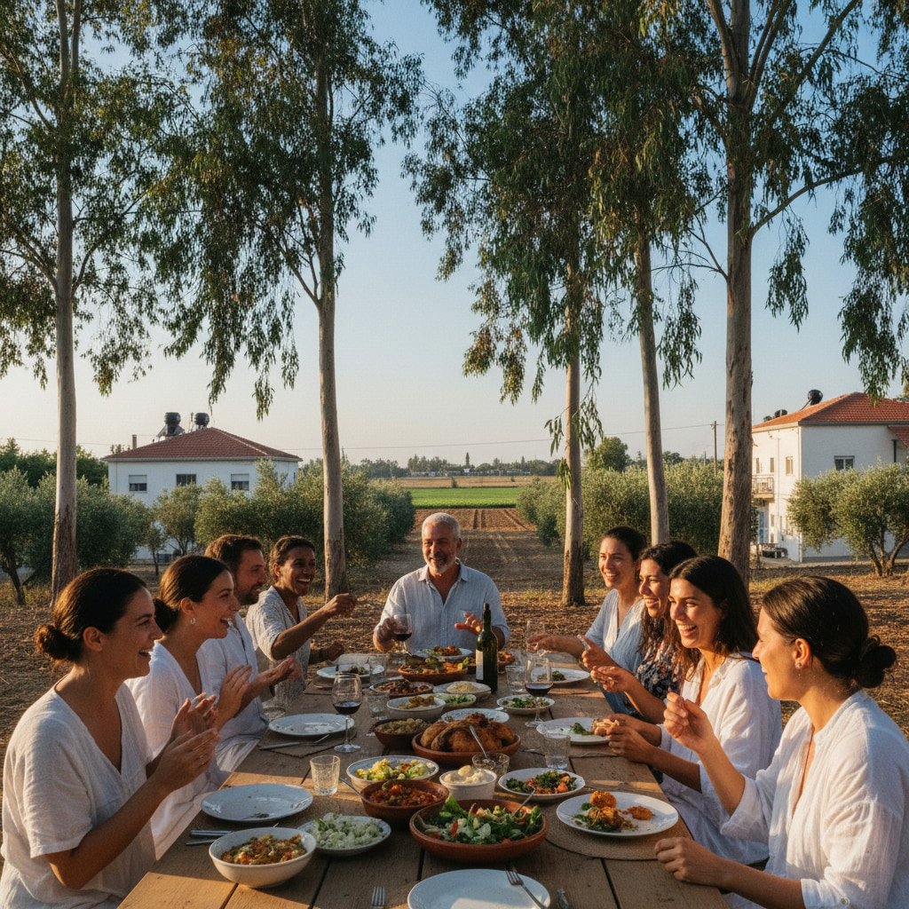 Community gathering in Ein HaShlosha
