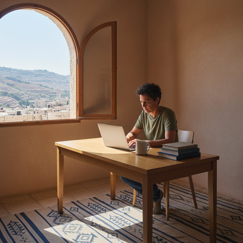 Remote worker in a home office in Safed