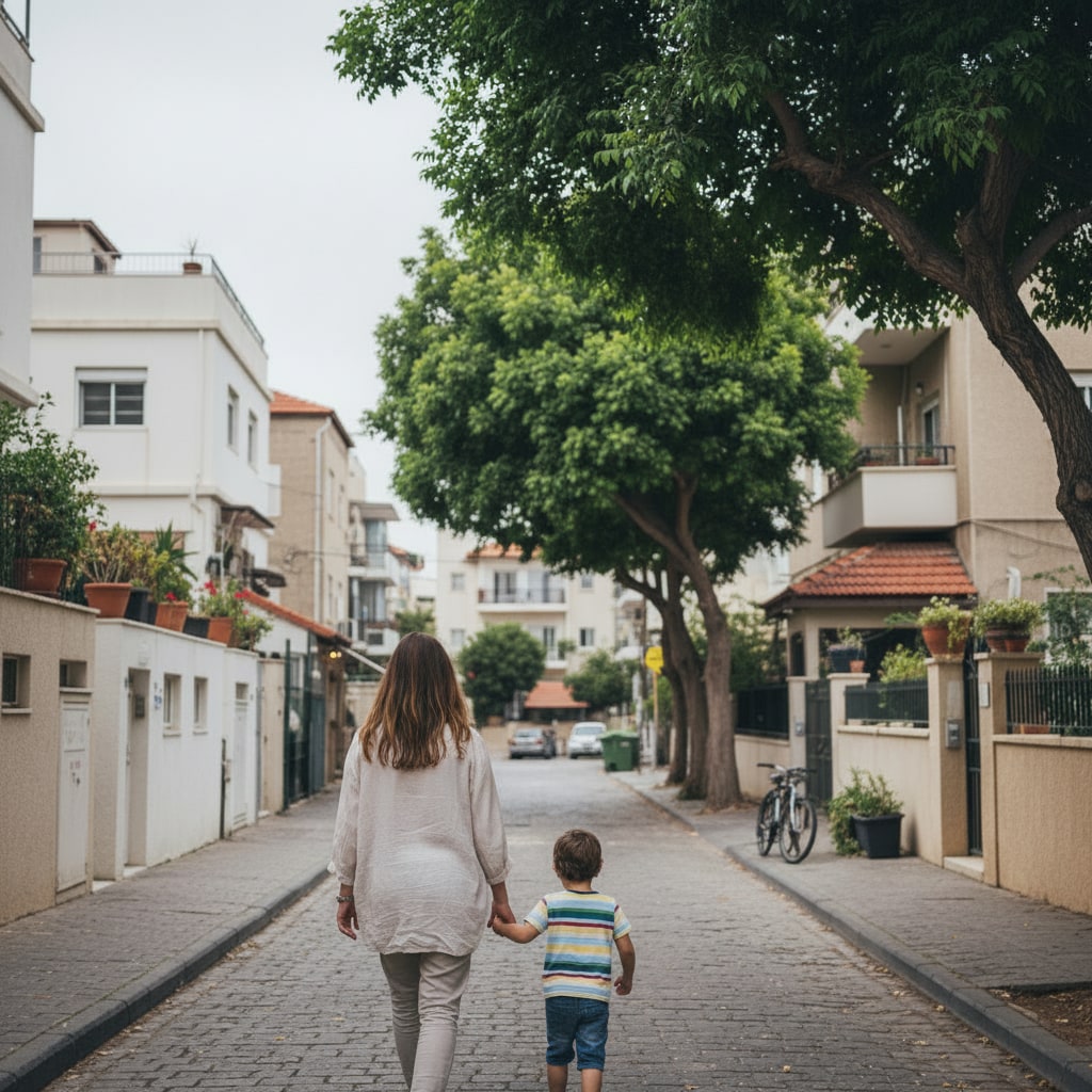 A family enjoying a suburban setting