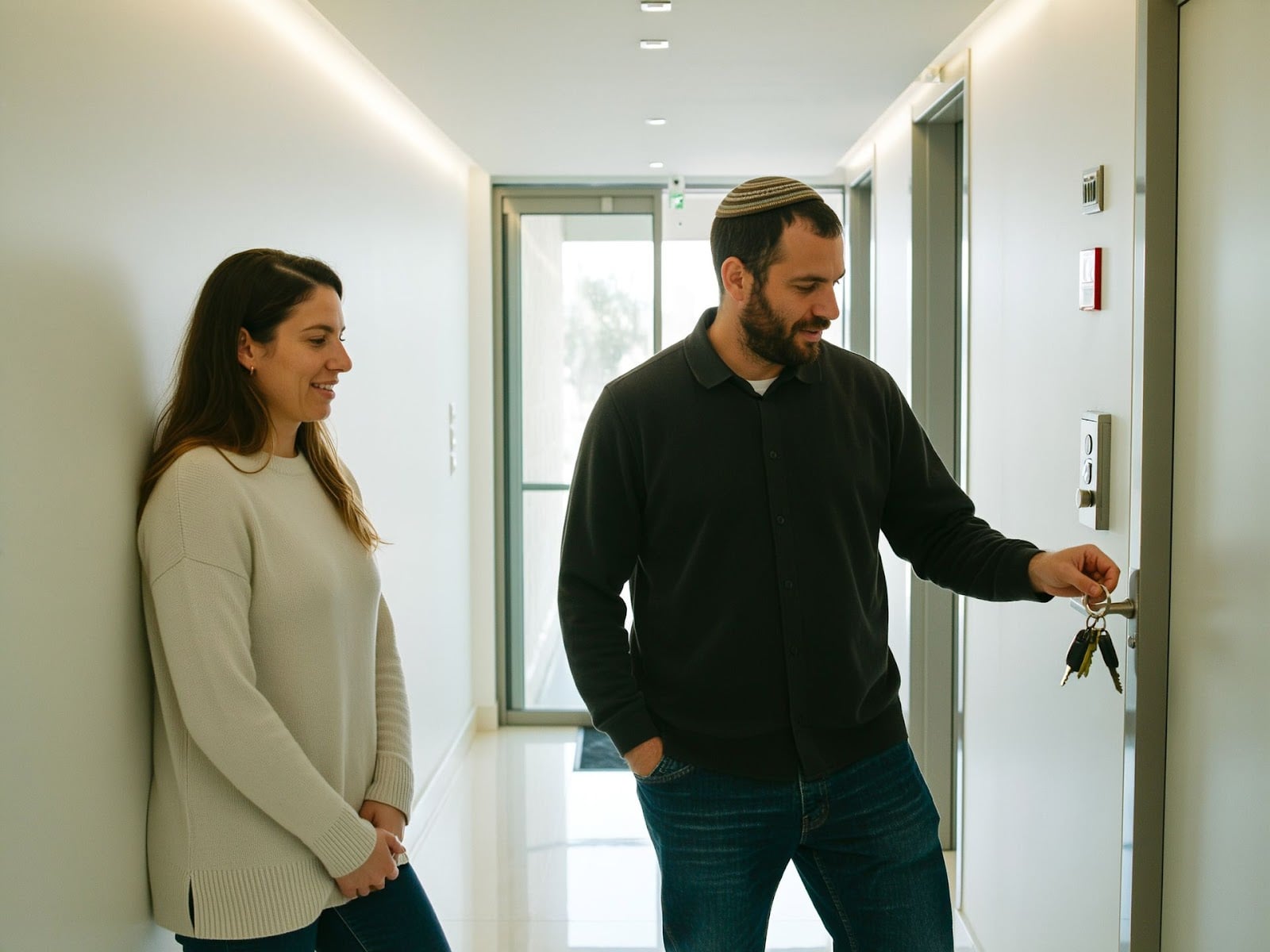 A couple reviewing real estate plans in Givatayim