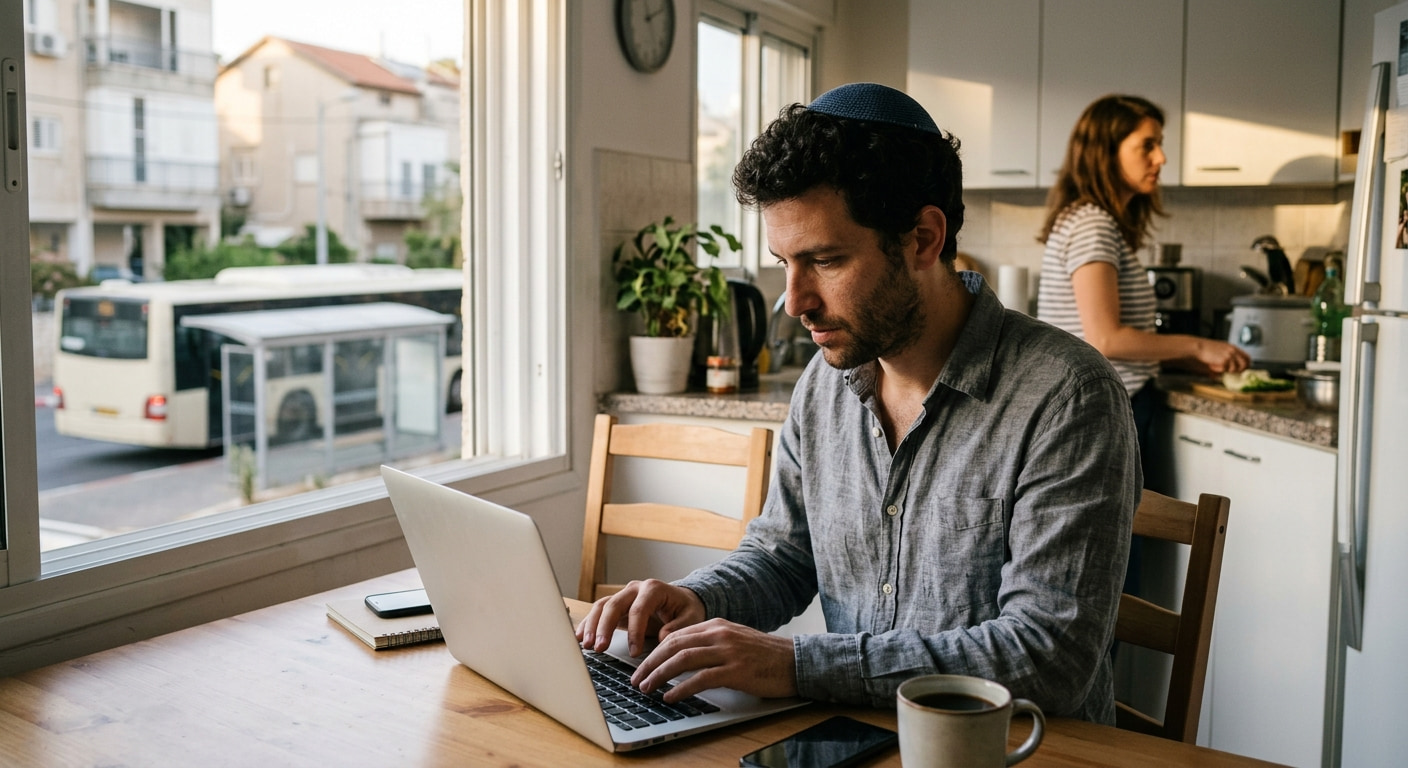 Remote worker in a home office in Yad Mordechai