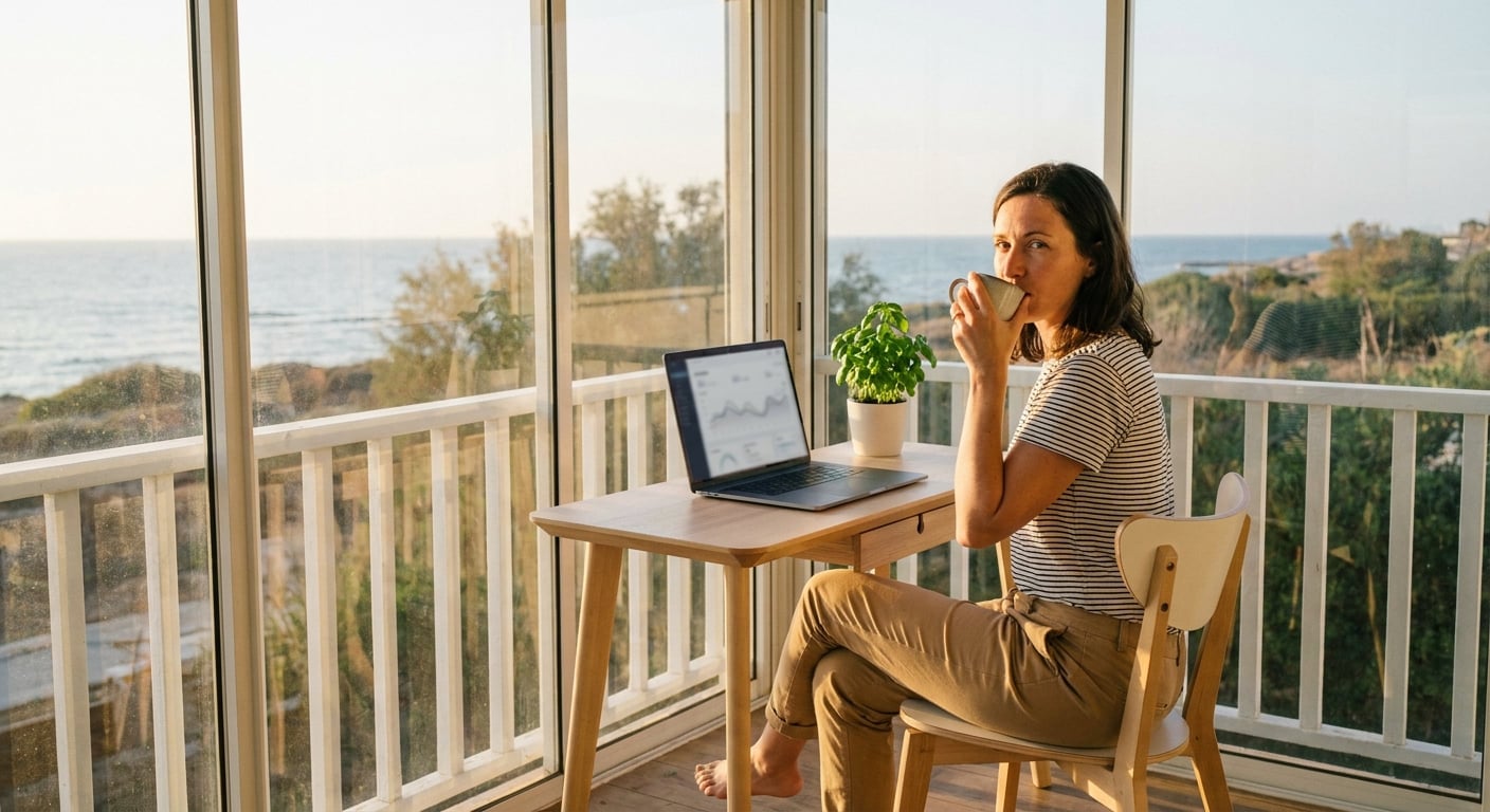 Remote worker in a home office in Caesarea