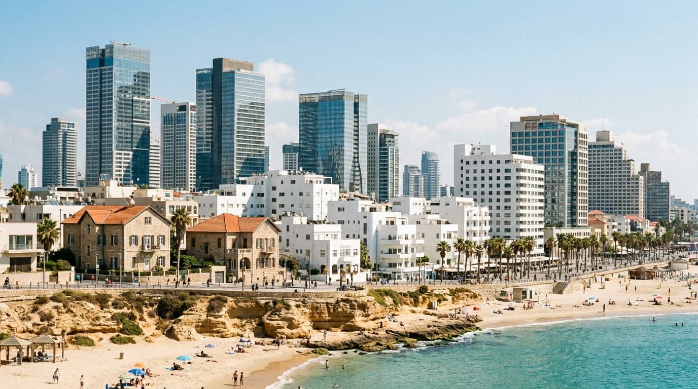 Aerial view of Tel Aviv skyline in Tel Aviv District