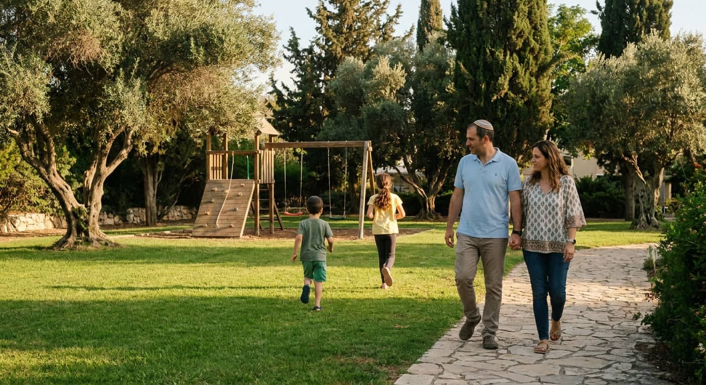 Family enjoying community life in Hatzor HaGlilit