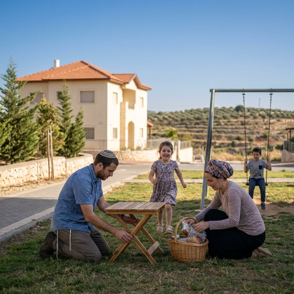 Family enjoying community life