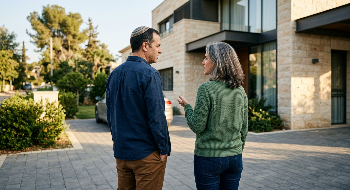 Couple reviewing property plans