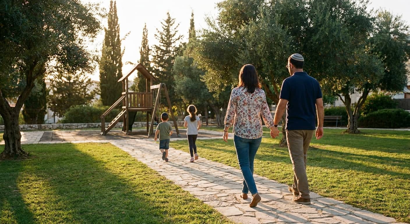 Family enjoying community life