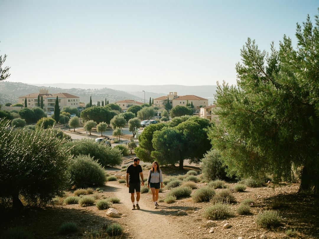 People hiking in a green area in Givatayim