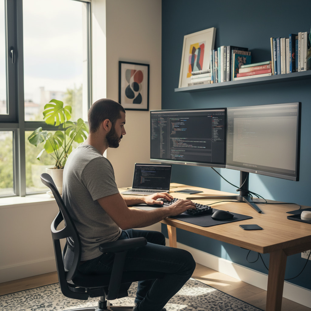 Remote worker in a home office in Neve Daniel