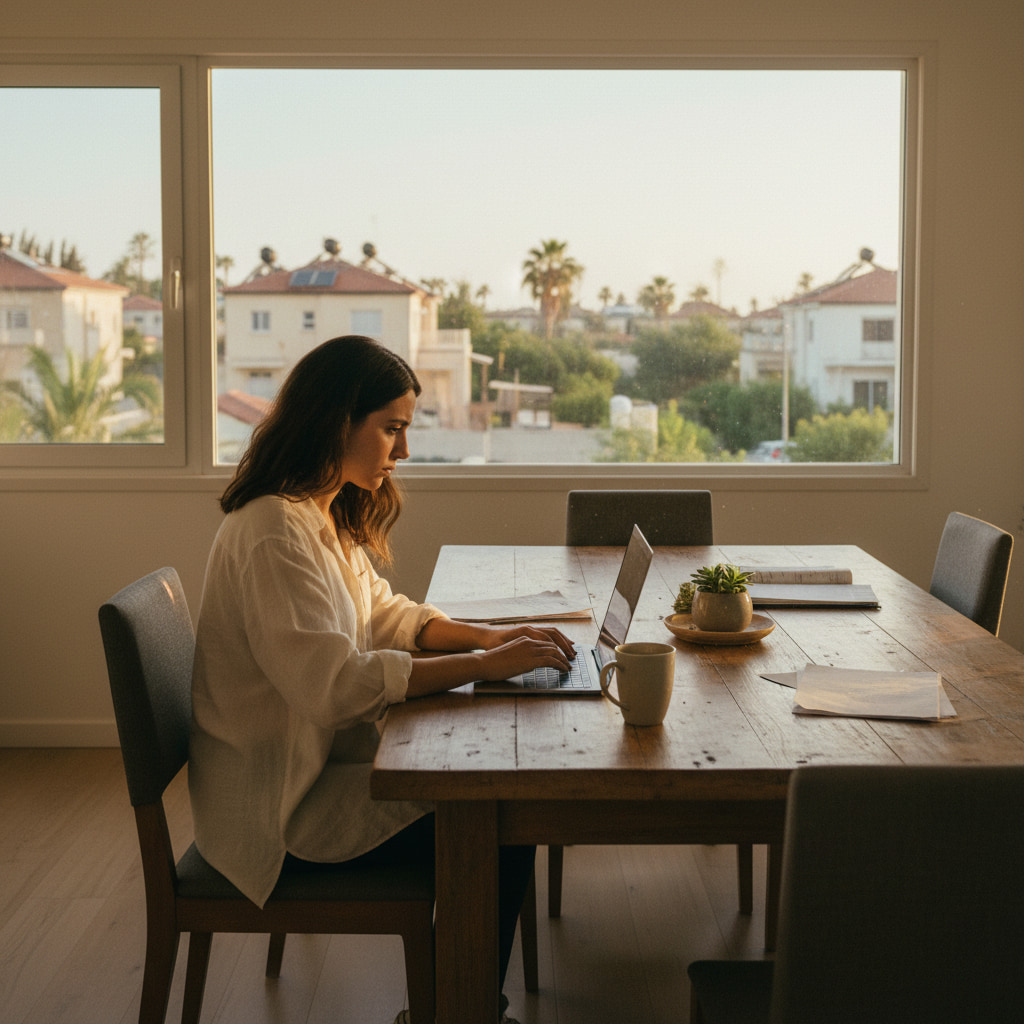 A remote worker in a home office in Geulim