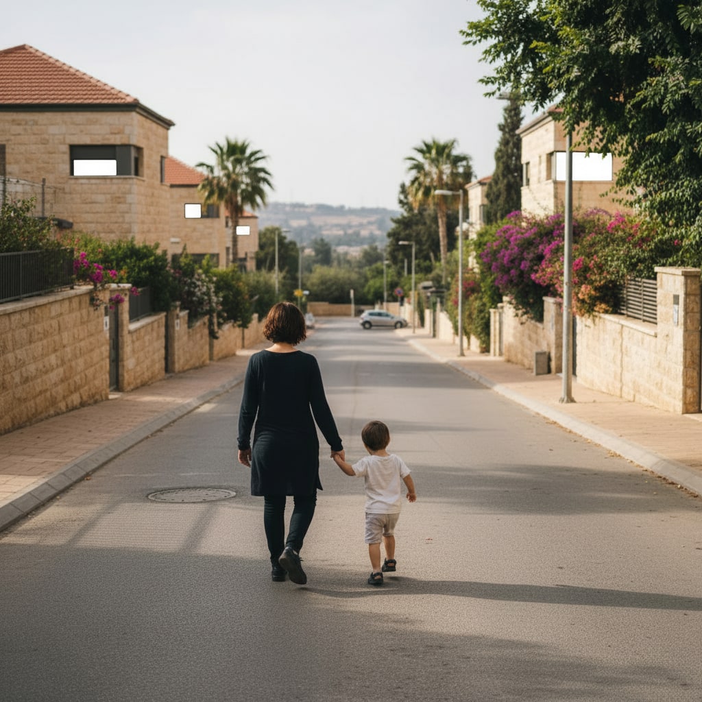 Family enjoying community life in Re'im