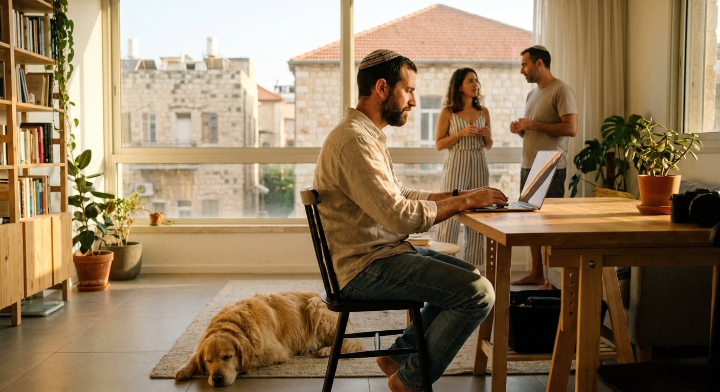 Remote worker in a home office in Ashkelon