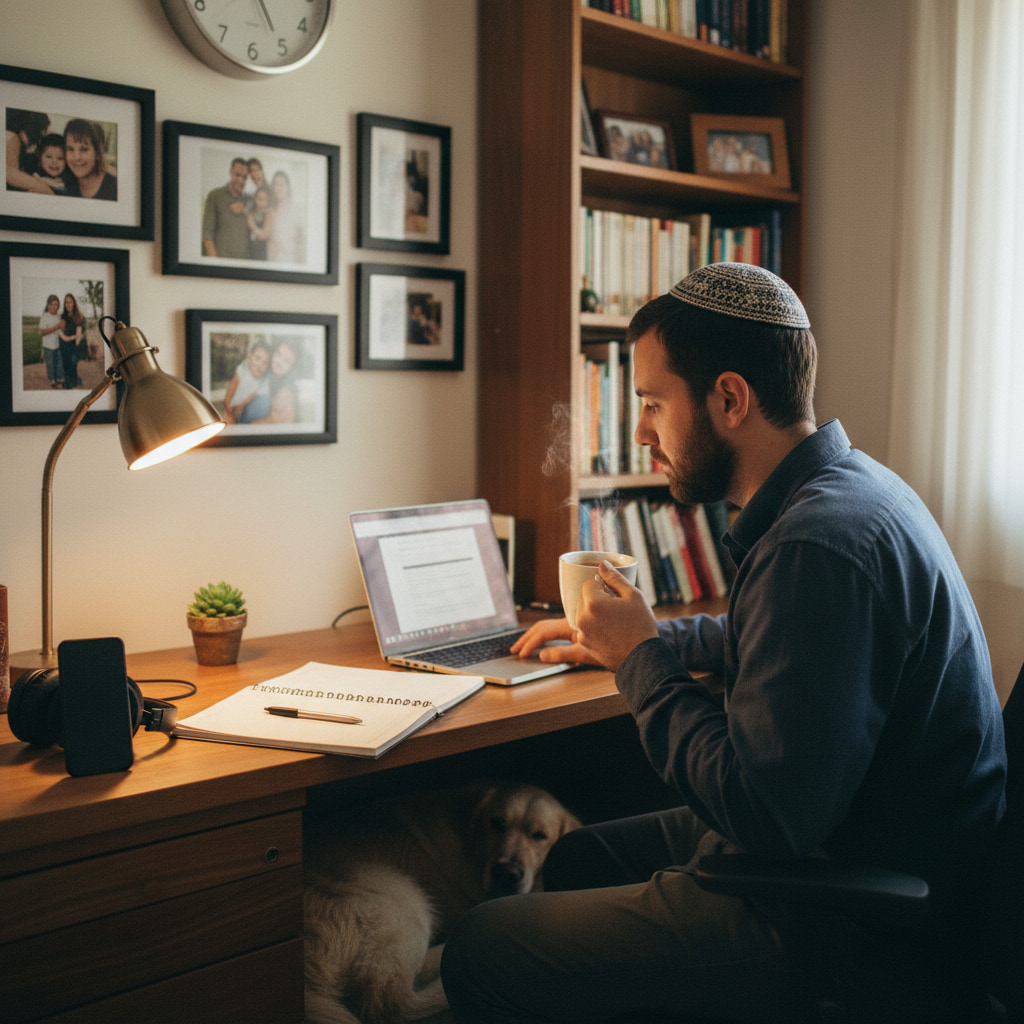 Remote worker in a home office in Beit Horon