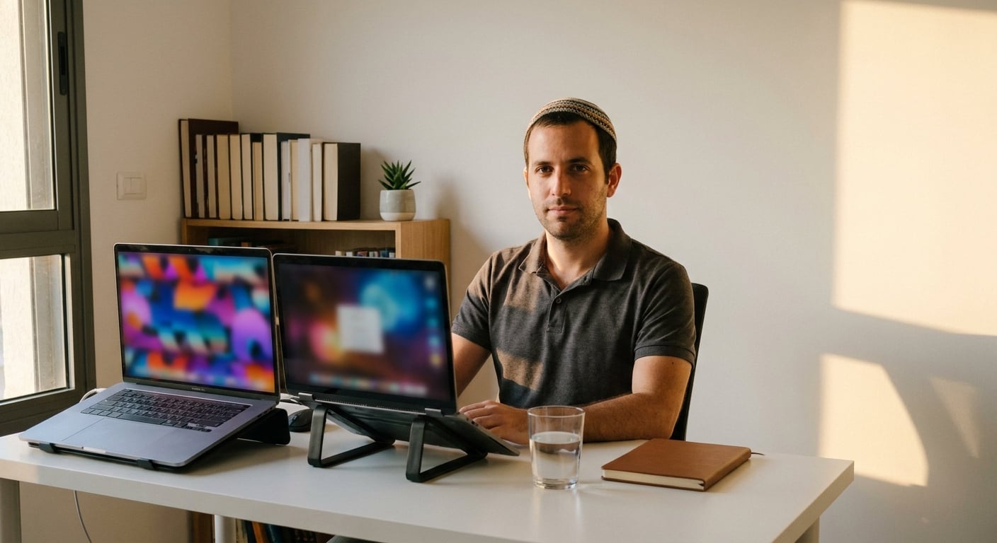 Remote worker in a home office in Kiryat Bialik