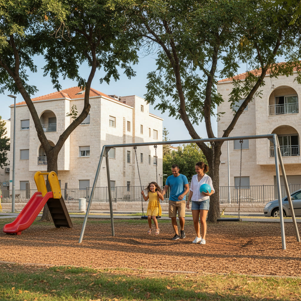 Family enjoying community life in Akko