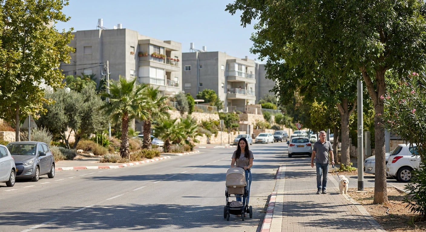 Quiet residential street in Tirat Carmel