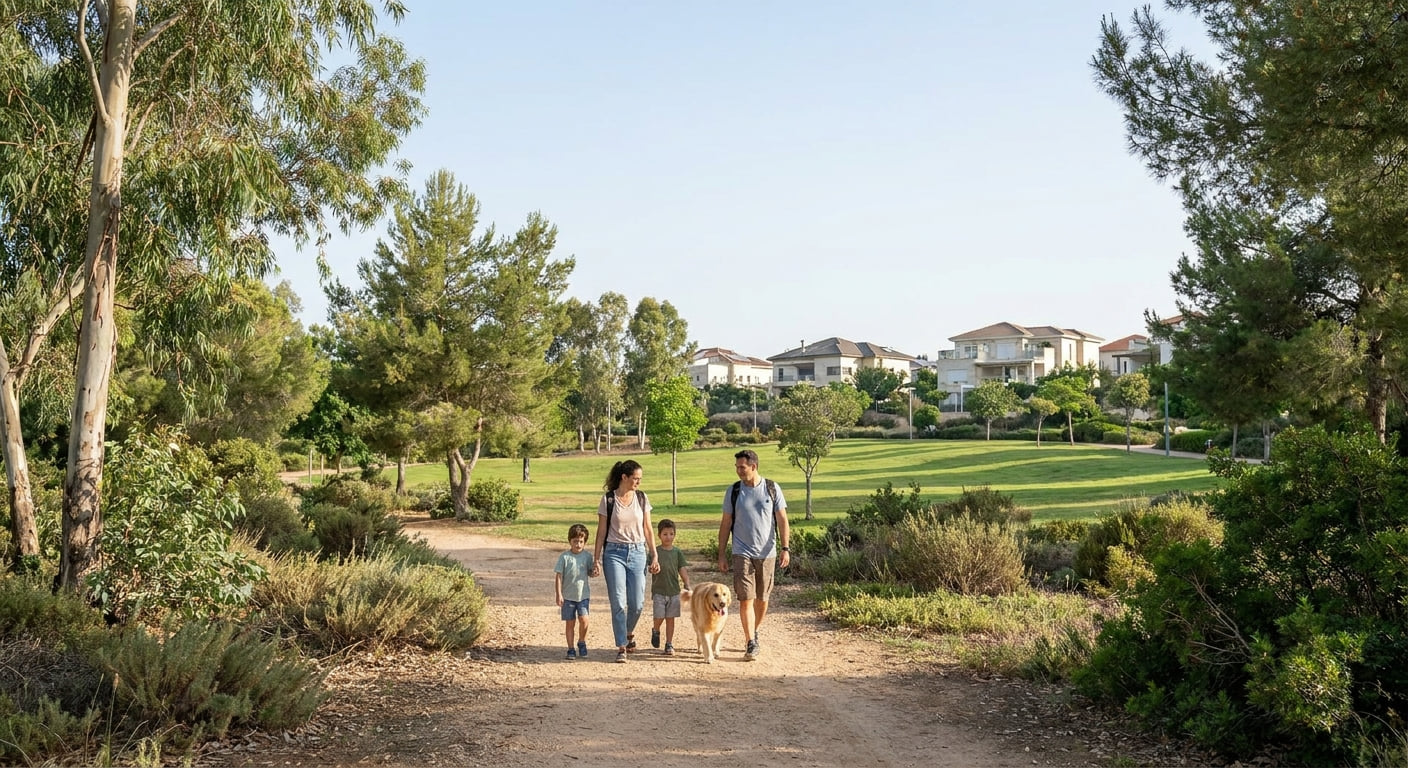 Family hiking in nature near Ramat HaSharon
