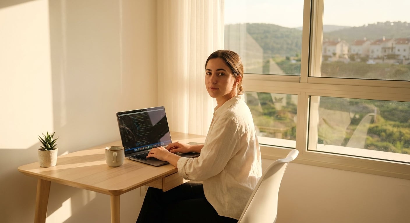 A remote worker enjoying a home office in Ramat Yishai