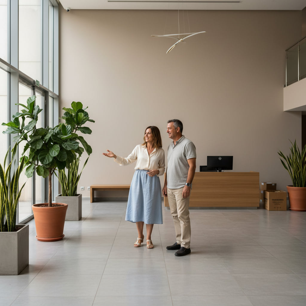 A couple looking at property plans in Beersheva