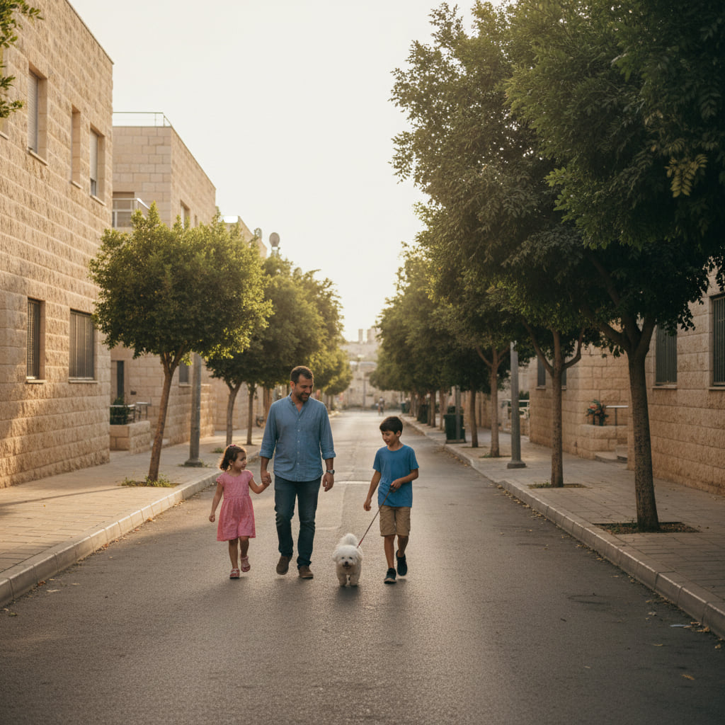Family enjoying community life in Safed