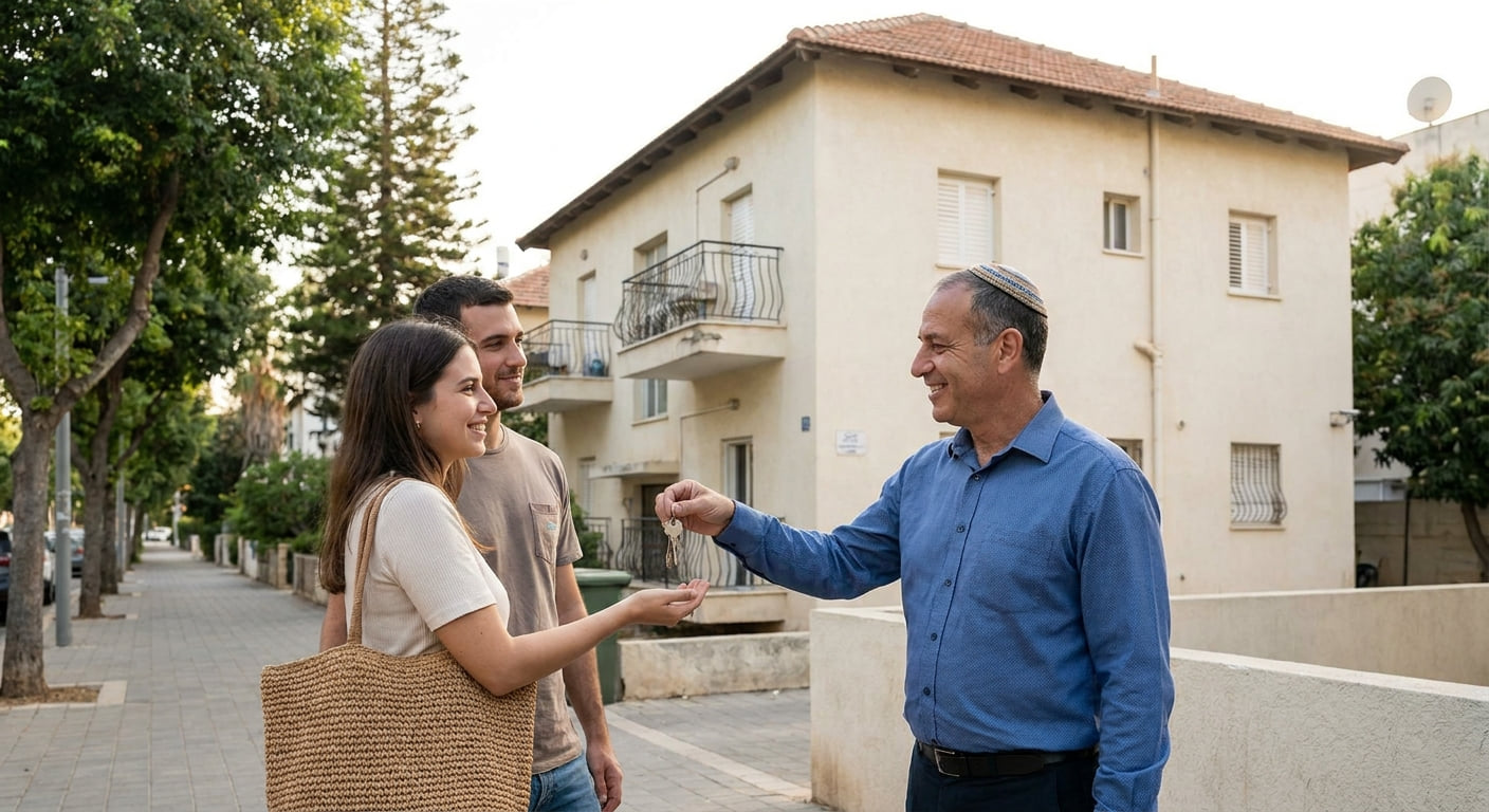 A couple reviewing property plans in Rehovot