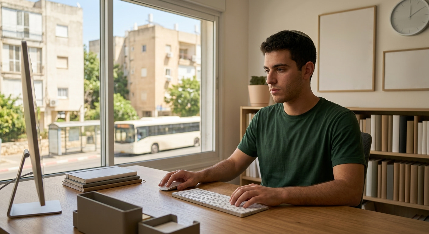 Remote worker in a home office in Barqan