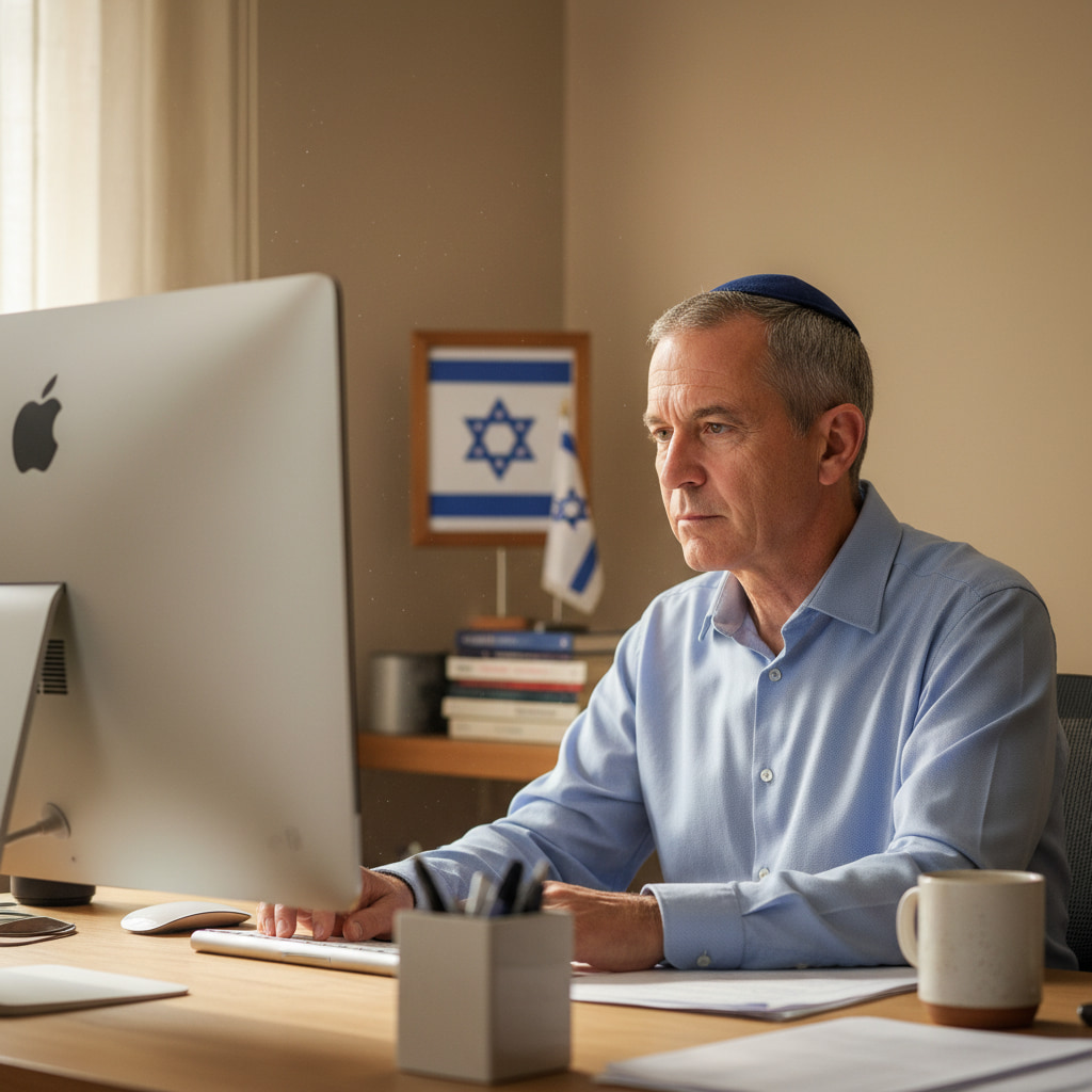 Remote worker in a home office in Tapuach